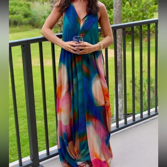Free People | Dresses | Free People Blue And Green Maxi Dress | Poshmark